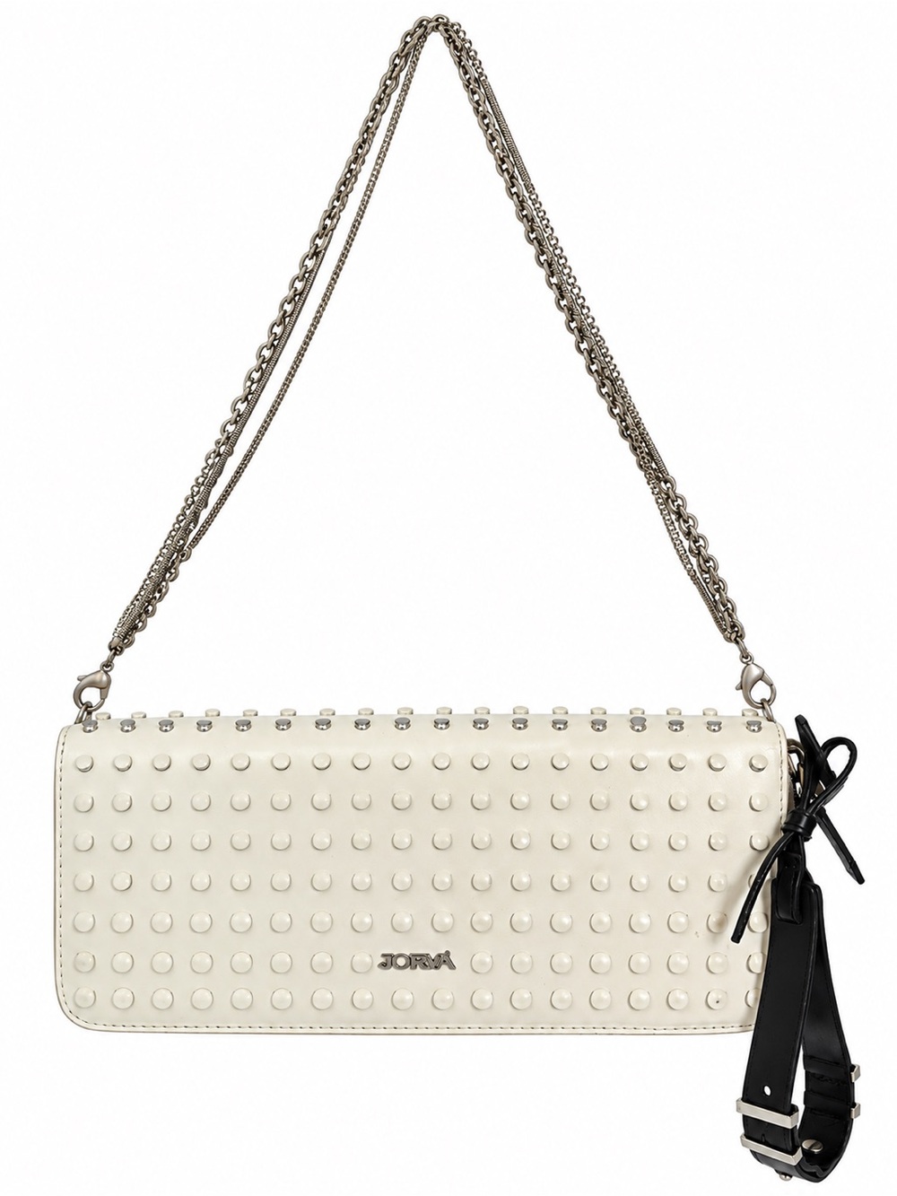 JORYA White Studded Shoulder Bag Removable Chain Wristlet Clutch Convertible